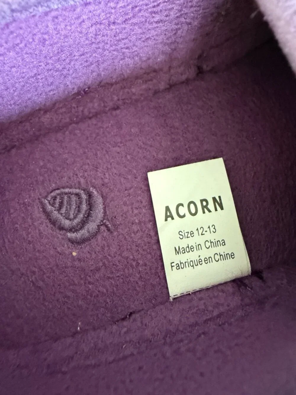 Acorn Kids Size 12-13 Purple Boucle Fleece Cozy Slippers